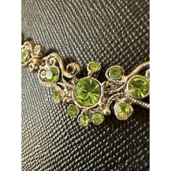 Vintage Silver & Green Gemstone Choker Necklace Princess Exotic India - Picture 2 of 14